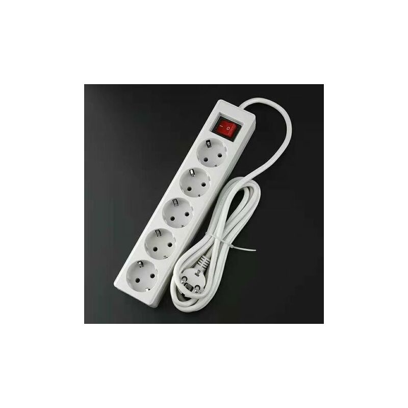 EXPERT LINE - Multiprise électrique 5 Prises, Prise Multiple - Bloc  multiprise électrique 5 Prises + Interrupteur - 5P / 16A / 3G1mm² - Blanc 