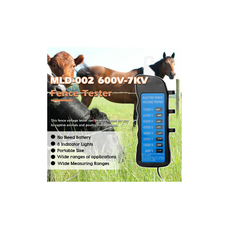 MLD-002 600V-7KV testeur de clôture maison jardin cheval bétail voltmètre  de clôture électrique pas besoin de batterie avec 8 voyants lumineux
