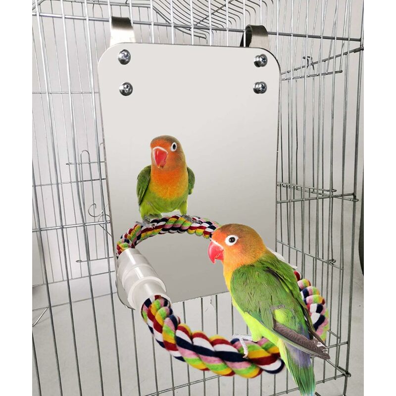 Miroir d'oiseau, miroir d'oiseau en acrylique de 7 pouces avec perchoir de  corde coloré, miroir d'oiseau de compagnie perroquet perroquet jouet,  fournitures de cage d'oiseau pour animaux de compagnie, miroir cockatiel  pour