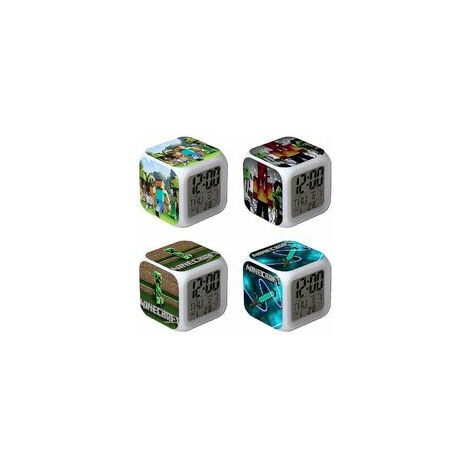 Réveil de quatuor à changement de couleur coloré Minecraft LED veilleuse  cadeau d'anniversaire Noël (8) 