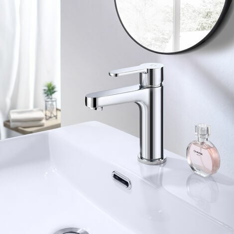 Robinet de lavabo cascade noir, robinet mitigeur chaud et froid, robinet de  salle de bain en laiton, robinet de salle de bain monotrou à poignée  unique, court (Size : Short) : 