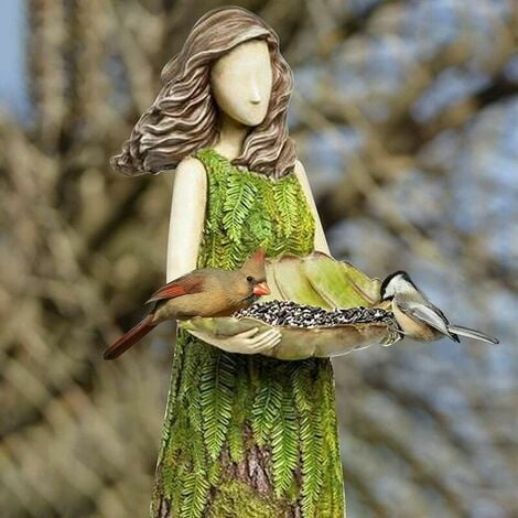Abreuvoir à oiseaux extérieur - Statue de fée en Sherwood avec mangeoire à  oiseaux - Ornement en résine 