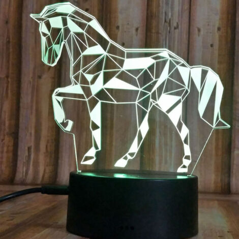 Lampe led 3D Cheval, veilleuse, éclairage, illusion, déco, cadeau