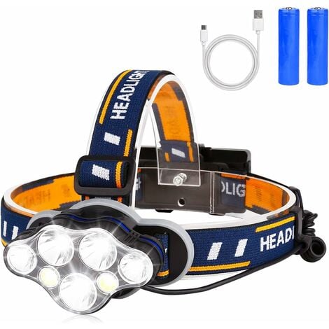 Lampe Frontale Rechargeable Puissante,Super Brillante 18000 Lumens 8 LED  Lampe Frontal USB,étanche Headlamp pour Le Camping, la Pêche, la Cave, Le  Jogging et la Randonnée