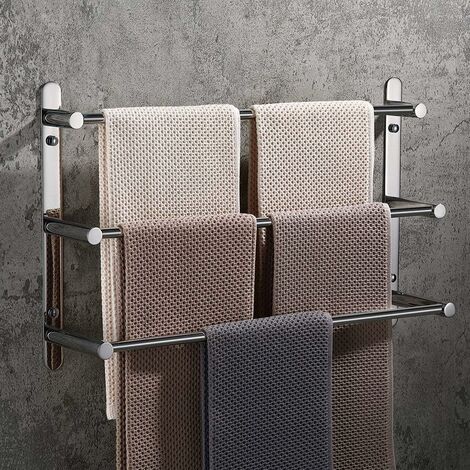 Porte-serviettes mural Multilayer 304 en acier inoxydable - 40 cm -  Fixation murale - 3 barres - Pour salle de bain et cuisine