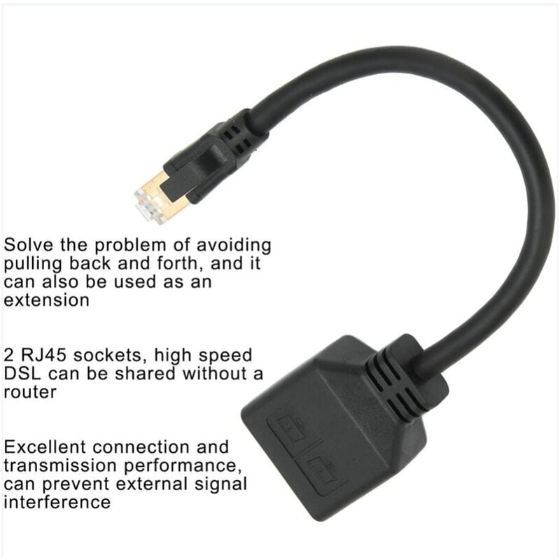 Répartiteur d'adaptateur Ethernet réseau RJ45 1 à 2 ports, câble adaptateur répartiteur  Ethernet LAN RJ45 1 mâle à 2 femelles adapté Super Cat5, Cat5e, Cat6, Cat7  LAN Adaptateur de connecteur de prise