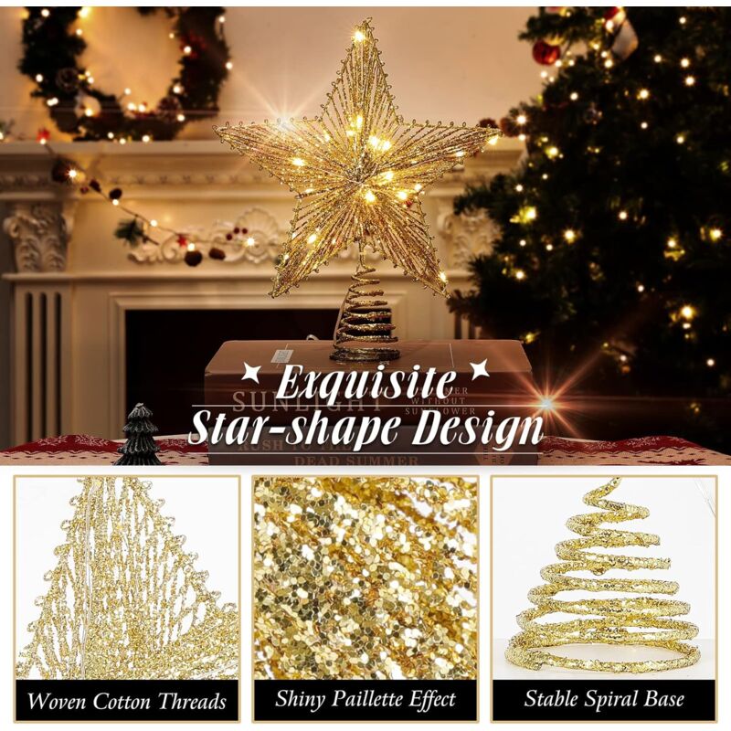 Étoile De Sapin De Noël Scintillante – 15 Cm, Métal, Topper Pour Décorer Le Sommet De L'arbre, Argenté