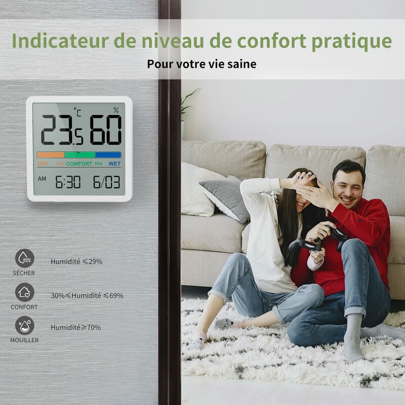 CCYKXA Thermomètre Hygromètre Intérieur Digital à Haute Précision, Hygromètre  Digital Intérieur, Thermomètre Numérique de Bureau Avec