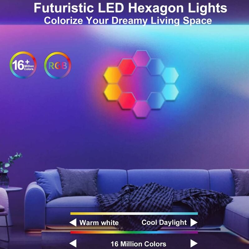 Panneau LED Mural（9.8x10.3x0.28cm）, Applique Murale LED Gaming