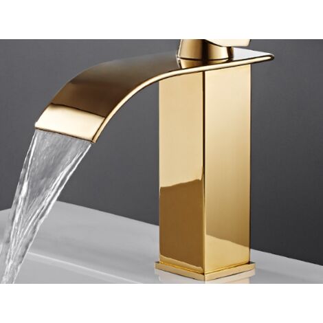 CCYKXA Robinet cascade laqué or évier de comptoir chaud et froid armoire de salle de bain robinet monotrou robinet de lavabo cascade, robinet mitigeur cascade, robinet de salle de bain monotrou en lai