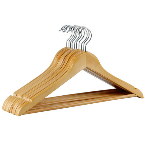 Cintre en bois, set de 20, traverse-pantalon, 44,5 cm, avec encoches, pour  robes, jupes, chemises, crochet 360°, blanc