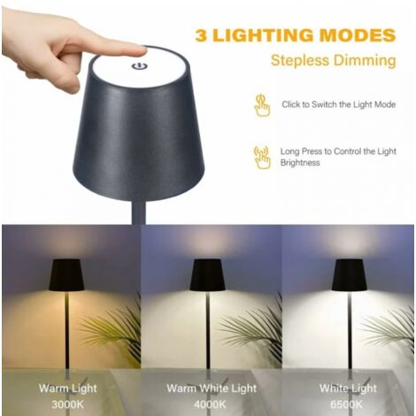 CCYKXA Lampes de table sans fil, gradation continue 3 couleurs, lampe de bureau LED à batterie rechargeable 4000 mAh pour chambre/dîner de couple/bureau/café/salle à manger/terrasse (noir)
