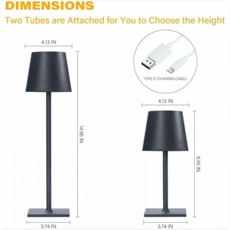 CCYKXA Lampes de table sans fil, gradation continue 3 couleurs, lampe de bureau LED à batterie rechargeable 4000 mAh pour chambre/dîner de couple/bureau/café/salle à manger/terrasse (noir)