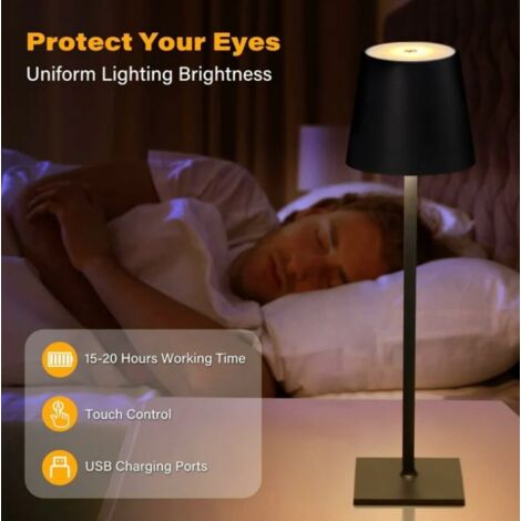 CCYKXA Lampes de table sans fil, gradation continue 3 couleurs, lampe de bureau LED à batterie rechargeable 4000 mAh pour chambre/dîner de couple/bureau/café/salle à manger/terrasse (noir)