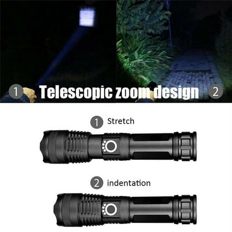 12000 Lumens Lampe Torche Led Ultra Puissante, Usb Rechargeable