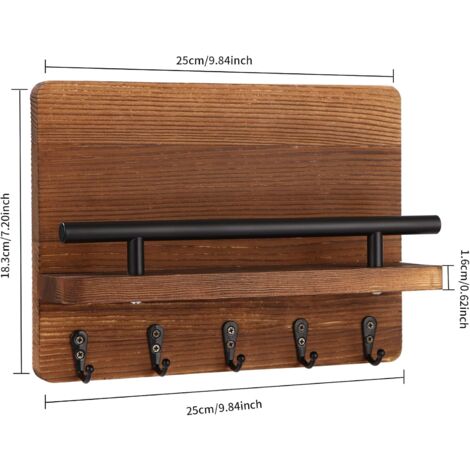 Porte-courrier Mural En Bois Avec Crochets - Rangement Clefs Et Courrier - Style Rustique Blanc
