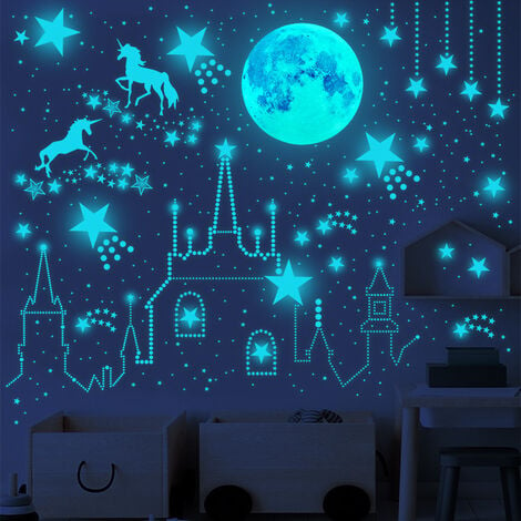 CCYKXA Licorne Etoiles Phosphorescentes Plafond Lune et Etoiles Lumineuses  Autocollants Stickers Muraux Enfants Etoile Fluorescente pour
