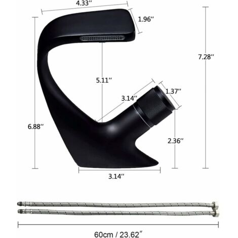 CCYKXA Mitigeur de lavabo Robinet de lavabo de salle de bain noir mat, robinet de salle de bain cascade moderne, robinet de lavabo monotrou