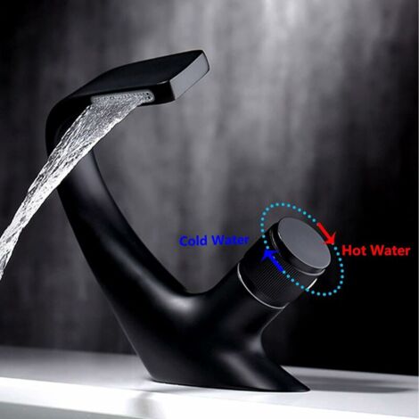 CCYKXA Mitigeur de lavabo Robinet de lavabo de salle de bain noir mat, robinet de salle de bain cascade moderne, robinet de lavabo monotrou