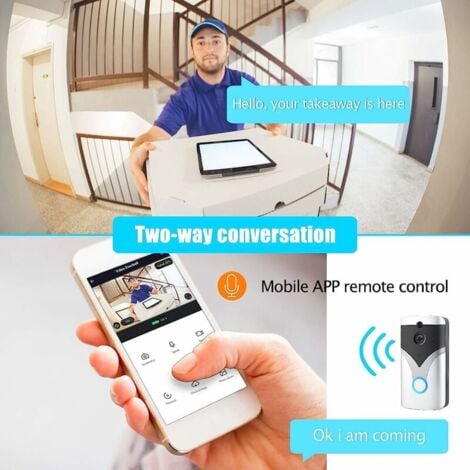 CCYKXA Sonnette vidéo sans fil, sonnette intelligente compatible Alexa fonctionne avec Google Assistant, caméra sans fil 1080p avec batterie, audio bidirectionnel, PIR et vision nocturne