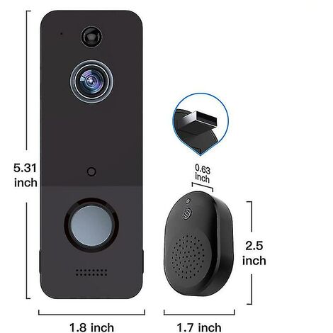 CCYKXA Caméra de sonnette sans fil, caméra de sonnette vidéo intelligente avec détection de mouvement, stockage en nuage, image HD en direct, vision nocturne, compatible Wi-Fi 2,4 g