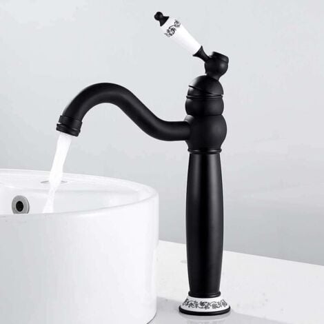 CCYKXA Robinet Lavabo RéTro Noir Haut,Mitigeur Lavabo Pivotant à 360°Robinet Salle Bain,Mitigeur Salle de Bain,Laiton