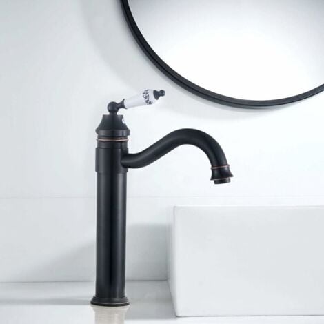 CCYKXA Robinet Lavabo RéTro Noir Haut,Mitigeur Lavabo Pivotant à 360°Robinet Salle Bain,Mitigeur Salle de Bain,Laiton