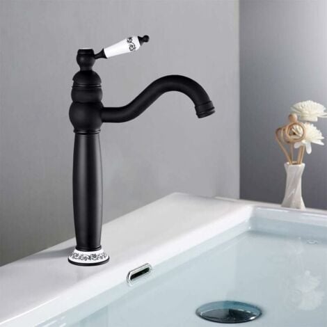 CCYKXA Robinet Lavabo RéTro Noir Haut,Mitigeur Lavabo Pivotant à 360°Robinet Salle Bain,Mitigeur Salle de Bain,Laiton