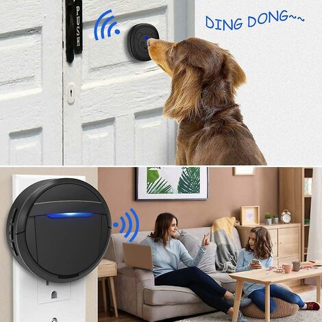 CCYKXA Sonnette sans fil, sonnette pour chien pour l'apprentissage de la propreté Ip55 Fonctionnement de la sonnerie de sonnette étanche 55 mélodies 5 niveaux de volume Flash LED