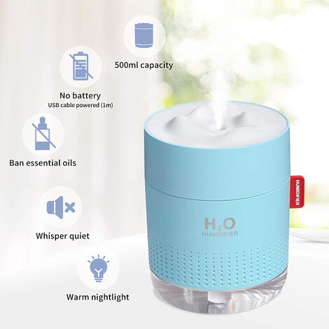 CCYKXA Mini humidificateur d'air pour bébé, sans piles, humidificateur d'air portable pour la maison, humidificateur d'air silencieux pour chambre à coucher USB pour bureau, bleu