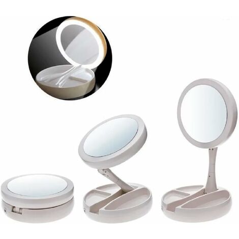 Miroir de maquillage avec lumières, miroir cosmétique pliable avec  grossissement