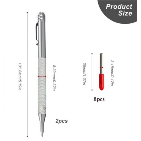 CCYKXA Pointe a Tracer Metal, 2 Pièces Stylo à Tracer de Poche avec 8 Pointes de Stylet, Stylo à Tracer avec Aimant avec Moletage Antidérapant, pour Bois, Céramique, Verre