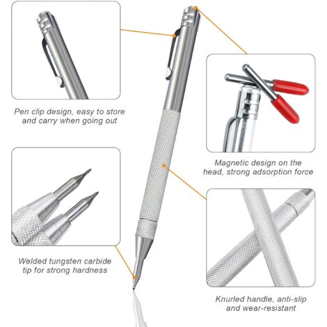 CCYKXA Pointe a Tracer Metal, 2 Pièces Stylo à Tracer de Poche avec 8 Pointes de Stylet, Stylo à Tracer avec Aimant avec Moletage Antidérapant, pour Bois, Céramique, Verre