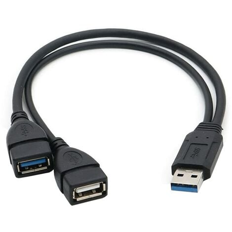 PROW® 30cm Noir USB 2.0 Un connecteur Mâle à Double Femelle USB A Jack  Câble Adaptateur de répartiteur Forme de Y Cordon d'extension (USB M-2F) :  : Informatique