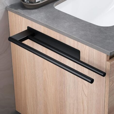 CCYKXA （Noir）Porte-Serviettes de Salle de Bain sans Perçage en Acier Inoxydable 304 Double Porte Serviette Adhésif à Deux Bras Support Mural