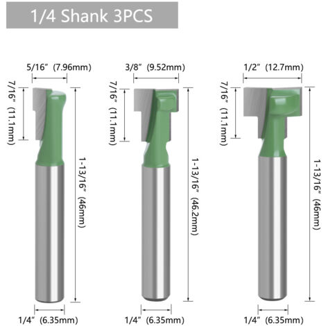 CCYKXA 6.35mm tige fraises à défoncer T-slot & T-track fraises, professionnels outils de coupe du bois