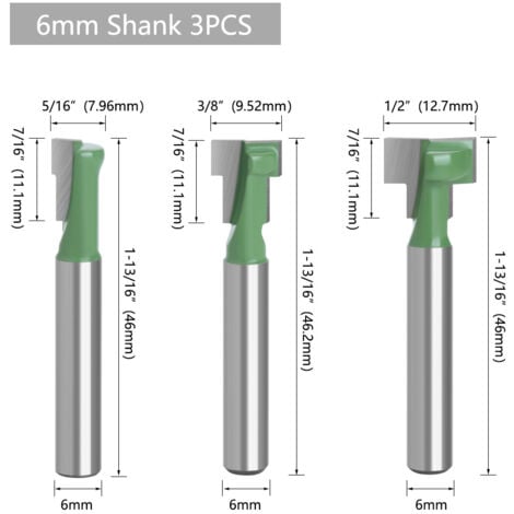 CCYKXA 6mm tige fraises à défoncer T-slot & T-track fraises, professionnels outils de coupe du bois
