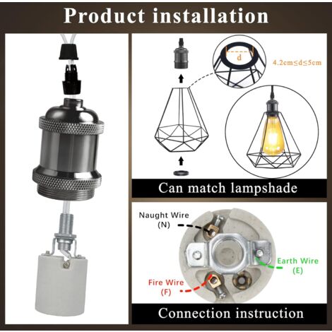 CCYKXA E27 douille de lampe, Edison retro suspension lampe, Solide céramique adaptateur, 4 Pièces noir perle socket