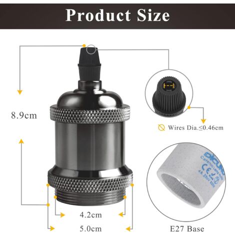 CCYKXA E27 douille de lampe, Edison retro suspension lampe, Solide céramique adaptateur, 4 Pièces noir perle socket