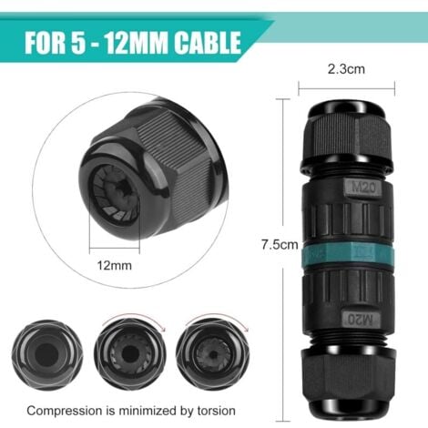 CCYKXA Lot de 4 Connecteur électrique etanche IP68 - Connecteur à 3 broches pour câble de Ø5-12 mm de diamètre, Boîte dérivation extérieur pour jardin et souterrain