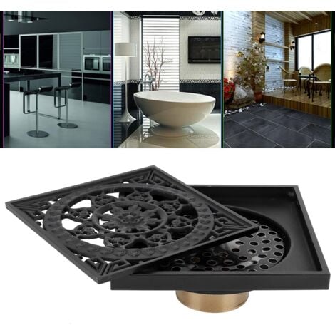 CCYKXA Siphon de Sol de Douche Carré, Cuivre Noir Drain de Douche Européen Rétro Haute Densité avec Couvercle Amovible pour Cuisines d'Hôtels Familiaux Salles de Bains 10x10cm