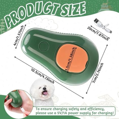 CCYKXA Brosse Chien Chat à Vapeur, Brosse à Vapeur 3 en 1 pour Chat Steamy Brosse pour Chat Brosse Chiens Chats, Pour Chiens chats eliminer efficacement des poils tomentose sous-poil Tangles (Vert)