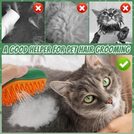 CCYKXA Brosse Chien Chat à Vapeur, Brosse à Vapeur 3 en 1 pour Chat Steamy Brosse pour Chat Brosse Chiens Chats, Pour Chiens chats eliminer efficacement des poils tomentose sous-poil Tangles (Vert)