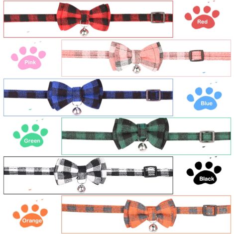 CCYKXA Collier pour Chat avec Clochette et Attacher, Collier Chat avec Boucle de Sécurité Ouvrable Facilemen, Collier pour Animaux de Compagnie Réglable Mignon, Convient à Chaton Chiot 6 pcs