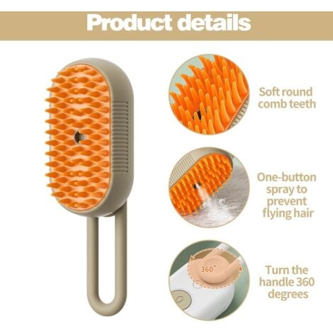 CCYKXA Steamy Brosse pour chat, Brosse Chien Chat à Vapeur, 3 En 1 Peigne De Massage En Spray Pour Chats, Brosse Vapeur Pour Chat Pour Massage, brosse de toilettage multifonction pour chat (Café)