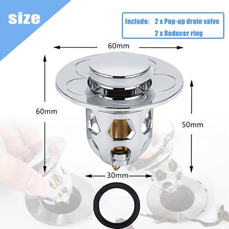 Bouchon Universel Pop-up Avec Tamis Pour Lavabo - Adaptable Aux Diamètres 34 à 40 Mm - Laiton Chromé Et ABS - Facile à Installer Sans Outils