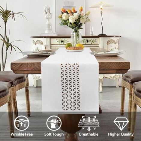 CCYKXA Lin Chemin de Table Blanc Moderne 183 x 35 cm Chemin de Table Aspect Lin et Lavable pour Décoration de Table à Manger, Le Restaurant, La Fête de Noël.