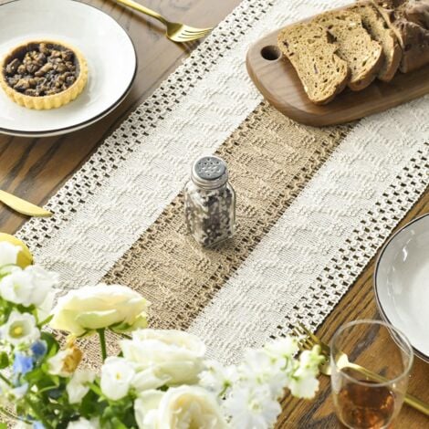 CCYKXA Chemin de table bohème style maison de campagne - En lin et coton - Lavable - Décoration de table - Pour fête, mariage, anniversaire - 30 x 1401 cm