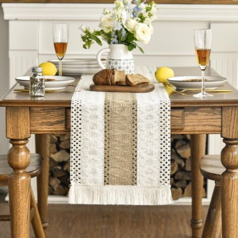 CCYKXA Chemin de table bohème style maison de campagne - En lin et coton - Lavable - Décoration de table - Pour fête, mariage, anniversaire - 30 x 1401 cm