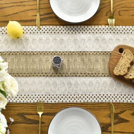 CCYKXA Chemin de table bohème style maison de campagne - En lin et coton - Lavable - Décoration de table - Pour fête, mariage, anniversaire - 30 x 1401 cm